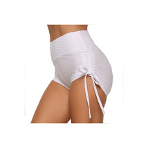  High Rise Ruched Yoga Shorts   Push up butt lifting design, sexy high cut - Whi - £12.02 GBP