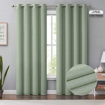 Melodieux Green Linen Blackout Curtains 84 Inches Long For Bedroom,, 2 Panels - £40.40 GBP