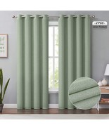 Melodieux Green Linen Blackout Curtains 84 Inches Long For Bedroom,, 2 P... - £39.17 GBP