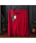 Merona Sweater Women&#39;s Size 1 Red Cardigan Casual Christmas Ornament Hol... - $24.35 CAD