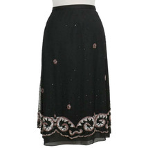 DANA BUCHMAN Black Pink Beaded Sequin Mesh Overlay Tiered A-line Skirt 1... - $149.99