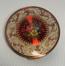 Vintage Stratton compact not used in excellent condition red enamel floral - $58.89