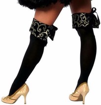 Velvet Boot Cuffs Toppers Scroll Lace Up Black Gold Pirate Costume Roma ... - £12.62 GBP