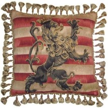 Aubusson Throw Pillow 20x20 Handwoven Wool Lion Stripes Beige,Tan,Red - £234.89 GBP