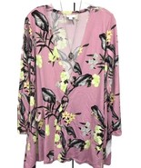 NWT LuLaRoe Medium Pink Black Yellow Green Floral Caroline Cardigan Sweater - $31.67