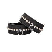 Ouch! Diamond Studded Faux Leather Wrist Cuffs Black - $44.95