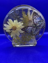 LUCITE Butterfly Daisy Napkin Letter Holder Resin Art MCM By Design Gifts Inc - $11.30