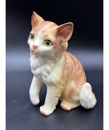 VINTAGE LEFTON ORANGE CAT CERAMIC FIGURINE GREEN EYES RAISED PAW #H2923 ... - £23.04 GBP