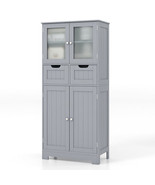 4 Door Freee-Standing Bathroom Cabinet with 2 Drawers and Glass Doors-Gr... - £157.31 GBP