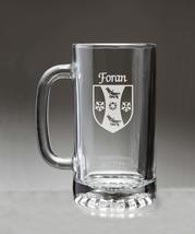 Foran Irish Coat of Arms Glass Beer Mug (Sand Etched) - $27.72