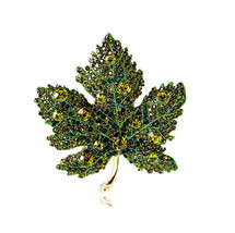 Rhinestone Maple Brooch Vintage Leaf Rhinestone Crystal Pin Accessories Gift - £7.95 GBP