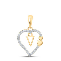 10K Yellow Gold Round Diamond V Heart Letter Pendant 1/10 Cttw - £140.07 GBP