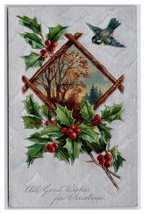 Good Wishes For Christmas Foiled Birds Holly Landscape Embossed DB Postcard O18 - £3.07 GBP