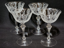Vintage Tiffin-Franciscan June Night Cocktail Etched Crystal Goblet - Set Of 4 - £34.82 GBP