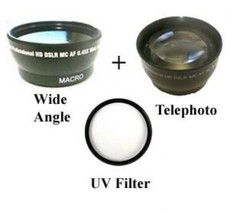 Wide Lens + Tele + Uv For Sony HDR-CX350V, HDR-CX350VE, HDR-CX350, HDR-CX350E, - £26.75 GBP