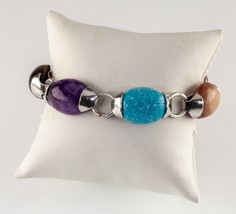 Gorgeous Mexican Taxco Silver With Mix Stones Bracelet 16mm - £209.67 GBP