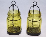 Mason Jar Amber Glass Hurricane Lantern Vase With Metal Holder Hanger - ... - £30.23 GBP