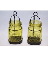 Mason Jar Amber Glass Hurricane Lantern Vase With Metal Holder Hanger - ... - £28.85 GBP