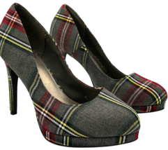 Fioni women&#39;s Grey/Yellow/Red/Black Plaid Platform Pumps 4 in. Stilettos... - $327.70 MXN