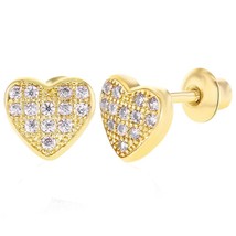 14K Yellow Gold Plated-Silver Moissanite Little Baby Girl teen Heart Earrings - $78.87