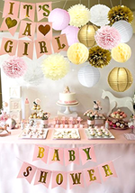 Party Supplies Baby Shower Decor Girl Decorations Banners Paper Lanterns Pink - £11.36 GBP