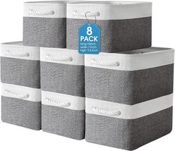 Meekoo 8 Pack Collapsible Storage Bins Fabric, Gray White,15 X 11 X 9.5 In - £45.83 GBP