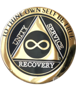 Infinity AA Medallion Elegant Black Gold Silver Plated Sobriety Chip Coin - $18.99