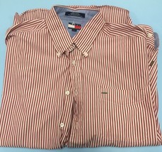 Tommy Hilfiger Long Sleeve Men&#39;s Shirt Size L Red &amp; White striped Sh5 - £10.26 GBP