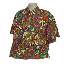 Vintage 90s Men&#39;s XL Retro Ugly Psychedelic Boho Hippie Button Shirt B253 - £71.76 GBP