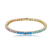 3mm Seven Colors Tennis Chain Full Micro Pave Iced Out Cubic Zirconia Hip Hop Pu - £35.34 GBP