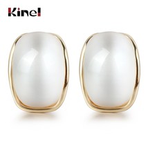 Luxury Arched Opal Stud Earrings For Women Vintage Wedding Jewelry Gold Color Si - £6.26 GBP