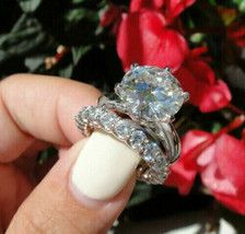 Engagement Wedding Ring Set 5.25Ct Round Diamond 14k White Gold Finish in Size 9 - £123.86 GBP