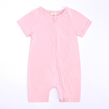 Short Sleeve Short Baby Romper Pink 18-24Mo Cotton Zipper Infant Bodysuit Pajama - £10.22 GBP