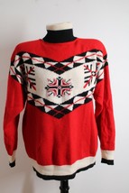 Vtg IB Diffusion Sport M Red Lambswool Angora Turtleneck Snowflake Sweater - £30.27 GBP