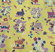 Fabric GP &amp; J Baker Nonsuch Palace Vintage Yellow Animals Birds England ... - £109.98 GBP