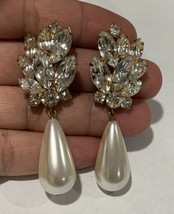 vintage faux pearl rhinstone wedding prom earrings - £59.24 GBP