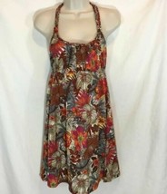 Vanity Womens Sz S Tank Summer Crocheted Back Spaghetti Strap Brown Floral - £7.77 GBP