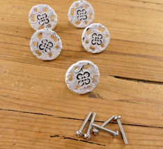 5 Knobs Drawer Pulls Distressed White Cast Iron Filigree Decorative Anti... - $15.99