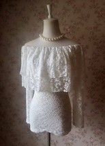 Ivory White Lace Top Women Custom Plus Size Off-Shoulder Long Sleeve Lace Top