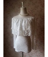 Ivory White Lace Top Women Custom Plus Size Off-Shoulder Long Sleeve Lac... - £36.75 GBP