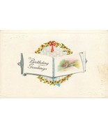 Embossed DB Postcard K014 Birthday Greetings Book House Wreath Yellow Vi... - $4.95