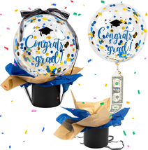 Graduation Party Balloon Gift Set - Blue Gold Funny Pull Money Balloon Box Surpr - £14.24 GBP