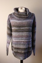 Royal Robbins M Split Hem Purple Stripe Cowl Neck Sweater Tunic Acrylic Wool - £19.74 GBP