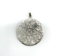 Vintage Sterling Silver 925 Large Round Filigree Heart Ornate Pendant - $34.65