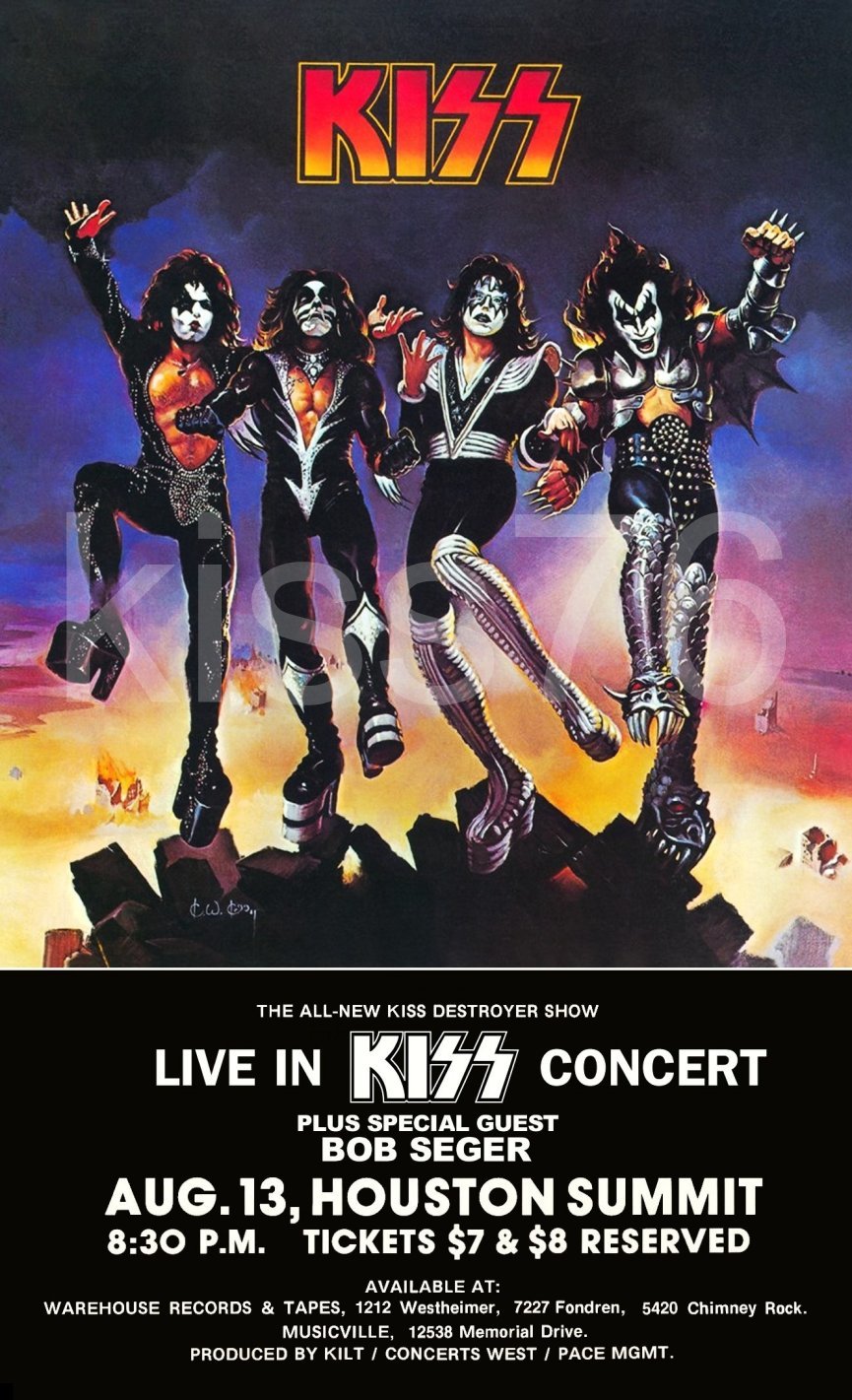 KISS Aug 13, 1976 Houston Summit Custom 12 x 20 Inch Concert Poster Print - $35.00