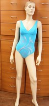 One Piece Swimsuit Low Back Made In Europe Embroidered Turquoise Slimming Effect - £110.32 GBP