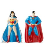 Superman Wonder Woman Salt &amp; Pepper Shakers Set DC Comics Superhero Cera... - £23.35 GBP