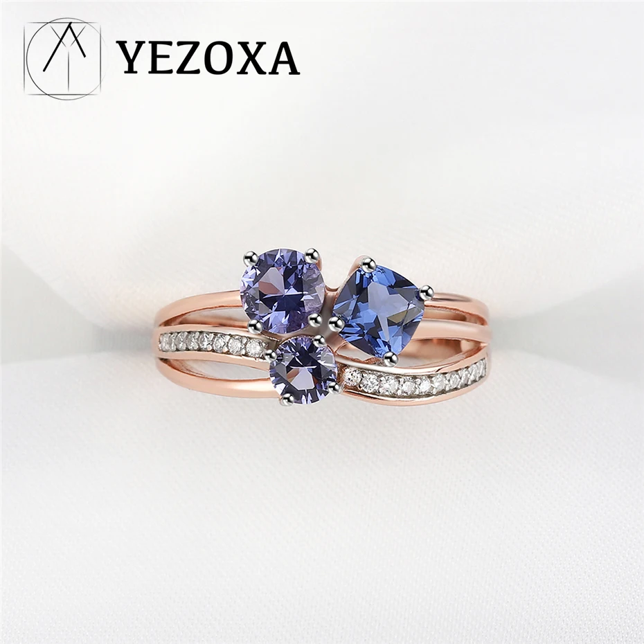 925 Sterling Silver Rings For Women Gemstone Tanzanite Rose Gold Plated Delicate - £39.27 GBP