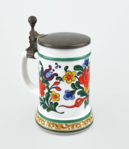 Vintage BMF Milk Glass Floral Lidded Beer Stein mug hand painted made in Germany - £25.12 GBP