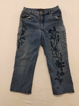 Rich Look Women&#39;s Cropped Blue Jeans Size Small Stretch High Rise Embroidered  - $12.86